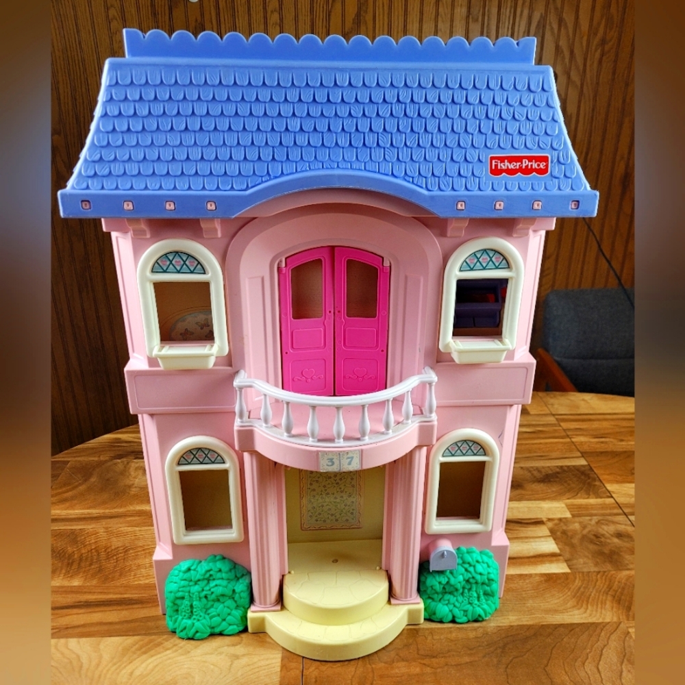 Vintage Fisher Price Loving Family Grand Dollhouse 1997 Blue Roof Vintage